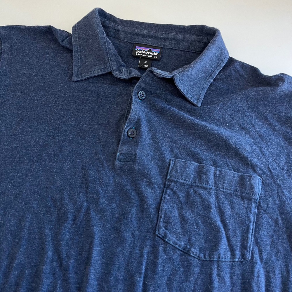 Patagonia Men's Squeaky Clean Organic Cotton Navy Blue Short Sleeve Polo Medium
